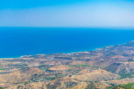 Aerial view of seaside of Karpaz peninsula on Cyprusの写真素材