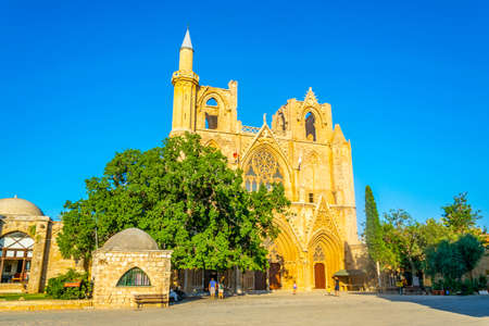 Old town of Famagusta with Lala Mustafa Pasa Mosque, Cyprusの写真素材