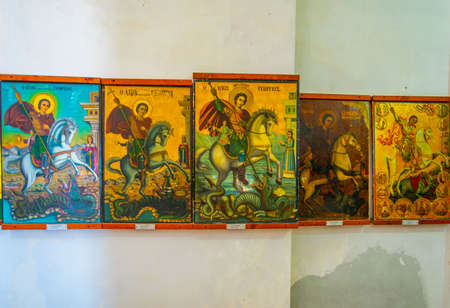 FAMAGUSTA, CYPRUS, AUGUST 28, 2017: Interior of museum of icons inside of the St. Barnabas monastery on Cyprusのeditorial素材