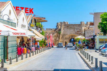 FAMAGUSTA, CYPRUS, AUGUST 29, 2017: People are strolling through Lima Yolu street in the center of...