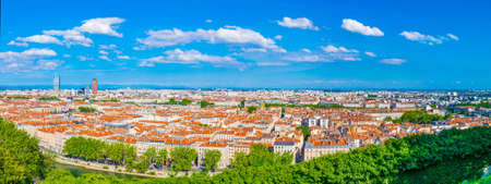 Aerial view of Lyon dominated by Part Dieu commercial center, France