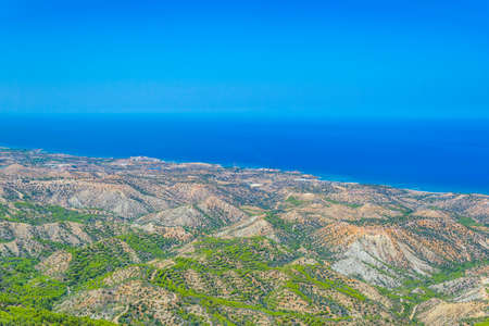 Aerial view of seaside of Karpaz peninsula on Cyprusの写真素材