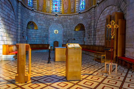 JERUSALEM, ISRAEL, SEPTEMBER 7, 2018: Interior of franciscan monastery of dormition in Jerusalem,...