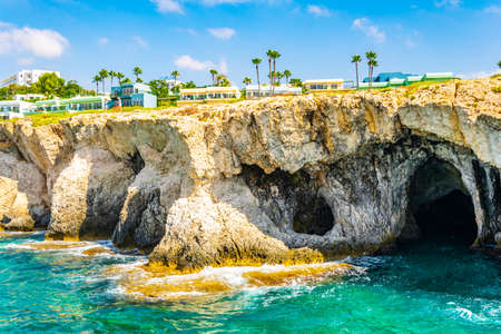 Sea caves at cap greco in the south-eastern cyprusの写真素材
