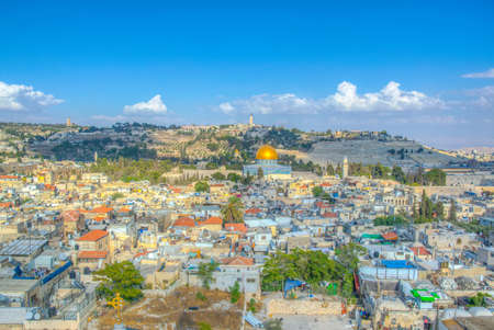 Jerusalem dominated by golden cupola of the dome of the rock, Israelの写真素材