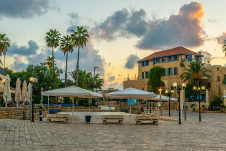 Sunset view of Kdumim square in Jaffa, Tel Aviv, Israelのeditorial素材