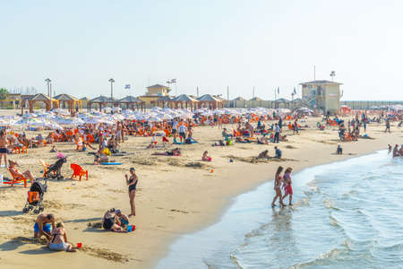 TEL AVIV, ISRAEL, SEPTEMBER 10, 2018: People are enjoying a sunny day on a beach in Tel Aviv, Israelのeditorial素材
