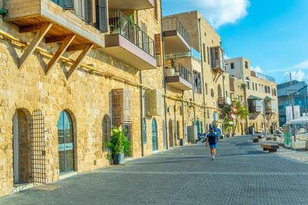 TEL AVIV, ISRAEL, SEPTEMBER 9, 2018: People are strolling through old port of Yaffo in Tel Aviv, Israelのeditorial素材