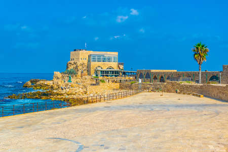 Coastline of ancient Caesarea in Israelの写真素材