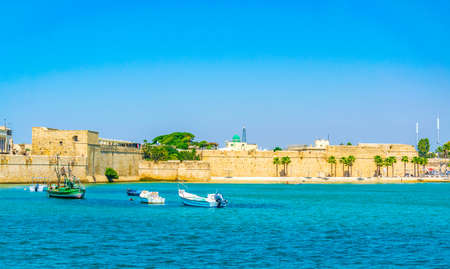 Medieval wall protecting Acre/Akko from the mediterranean sea in Israel