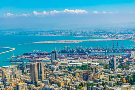 Aerial view of port of Haifa, Israelの写真素材