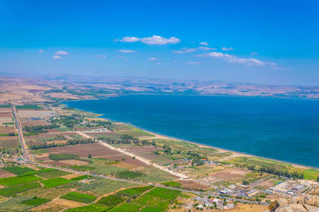 Sea of Galilee viewed from mount Arbel in Israelの写真素材