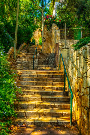 Steep staircase on mount carmel in Haifa, Israelの写真素材