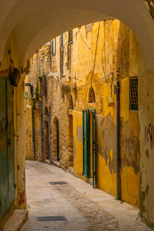 View of a narrow street in the center of Nazareth, Israelの写真素材