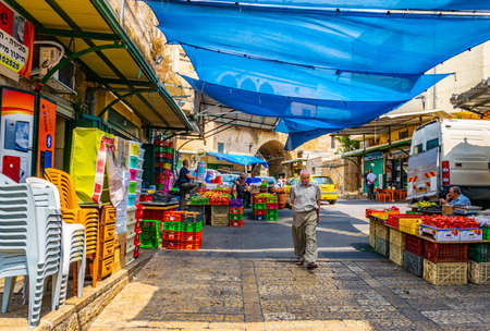 NAZARETH, ISRAEL, SEPTEMBER 13, 2018: View of a narrow street in the center of Nazareth, Israelのeditorial素材
