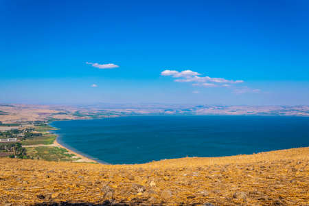 Sea of Galilee viewed from mount Arbel in Israelの写真素材