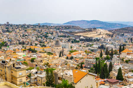 Cityscape of Nazareth with Basilica of the annunciation, Israelの写真素材