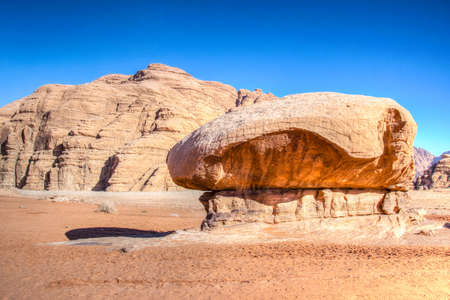 Mushroom rock at Wadi Rum desert in Jordanの写真素材