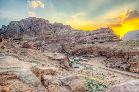 Sunset view of ancient theatre in Petra, Jordanの写真素材