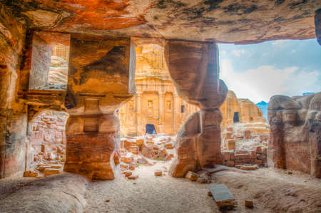 Roman Soldier's tomb viewed from garden tomb at Petra, Jordanの写真素材