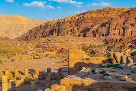 The great temple and Silk, Corinthian and Palace tombs at petra, Jordanの写真素材