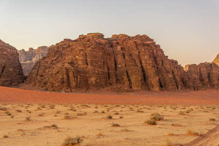 Sunset over Wadi Rum desert in Jordanの写真素材
