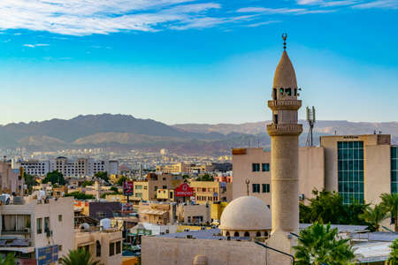 AQABA, JORDAN, JANUARY 5, 2019: Aerial view of Aqaba with dawood mosque, Jordanのeditorial素材