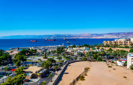 AQABA, JORDAN, DECEMBER 31, 2018: Aerial view of the great arab revolt circle in Aqaba, Jordanのeditorial素材