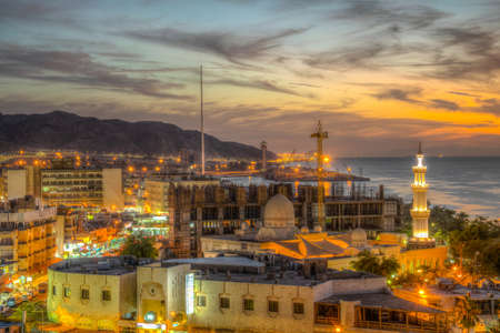 AQABA, JORDAN, DECEMBER 31, 2018: Aerial view of Aqaba with Sharif Al Hussein Bin Ali mosque, Jordanのeditorial素材