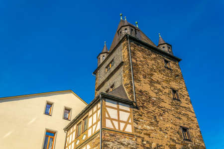 Muenzturm in Bacharach town in Germanyの写真素材