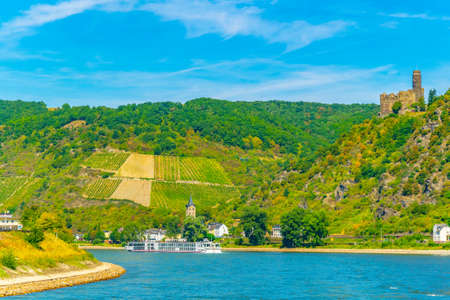 Burg Maus overlooking Rhein river in Germanyの写真素材