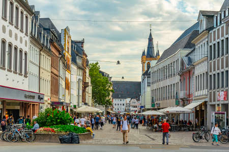 TRIER, GERMANY, AUGUST 14, 2018: People strolling on Simeonstrasse in trier, Germanyのeditorial素材