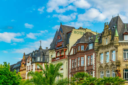 Colorful facades of traditional houses in trier, Germanyの写真素材
