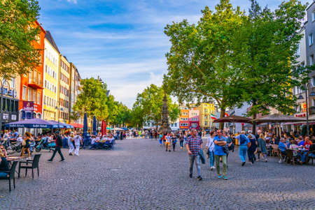 COLOGNE, GERMANY, AUGUST 11, 2018: Street leading to the Saint Martin church in Cologne, Germany