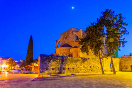 FAMAGUSTA, CYPRUS, AUGUST 28, 2017: Night view of Sinan pasha mosque in Famagusta, Cyprusのeditorial素材