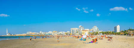 TEL AVIV, ISRAEL, SEPTEMBER 10, 2018: People are enjoying a sunny day on a beach in Tel Aviv, Israelのeditorial素材
