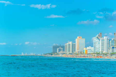 TEL AVIV, ISRAEL, SEPTEMBER 9, 2018: People are enjoying a sunny day on a beach in Tel Aviv, Israelのeditorial素材