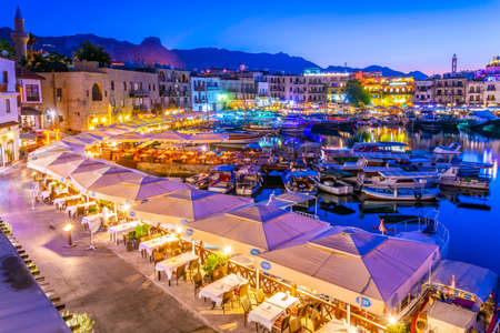KYRENIA, CYPRUS, AUGUST 26, 2017: Sunset view of Kyrenia harbor, Cyprusのeditorial素材