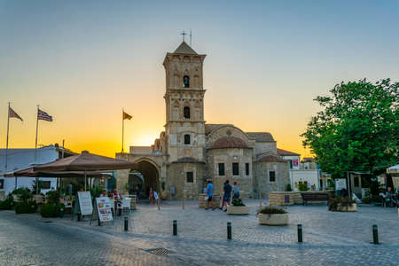 LARNAKA, CYPRUS, AUGUST 30, 2017: Sunset view of Church of Saint Lazarus in Larnaca, Cyprusのeditorial素材