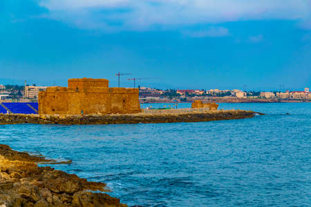Sunset view of Paphos castle on Cyprusのeditorial素材