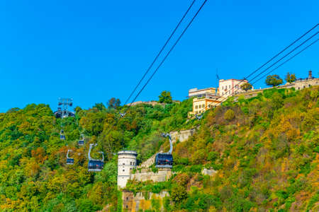 KOBLENZ, GERMANY, AUGUST 13, 2018: Cable car reaching up to the Ehrenbreitstein fortress in Koblenz, Germanyのeditorial素材