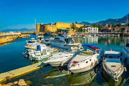 KYRENIA, CYPRUS, AUGUST 25, 2017: View of a port in Kyrenia/Girne during a sunny summer day, Cyprusのeditorial素材