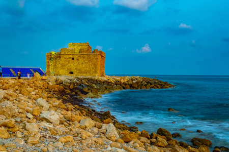 Sunset view of Paphos castle on Cyprusのeditorial素材