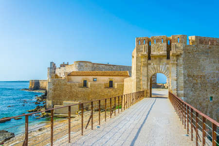 View of the castello maniace in Syracuse, Sicily, Italyのeditorial素材