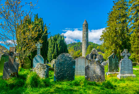 An Ancient cemetery in Glendalough settlement, Irelandのeditorial素材