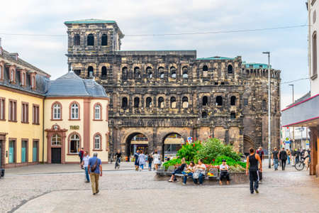 TRIER, GERMANY, AUGUST 14, 2018: Sunset view of Porta Negra in trier, Germanyのeditorial素材