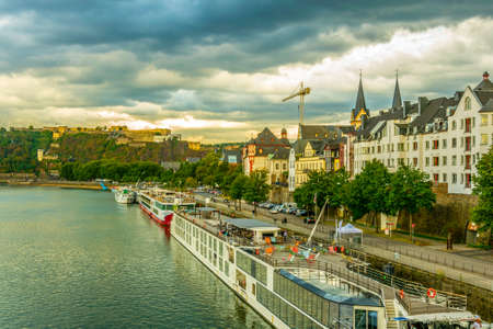 KOBLENZ, GERMANY, AUGUST 15, 2018: Riverside of Koblenz, Germanyのeditorial素材