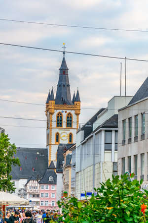 TRIER, GERMANY, AUGUST 14, 2018: Sunset view of Hauptmarkt square in trier, Germanyのeditorial素材
