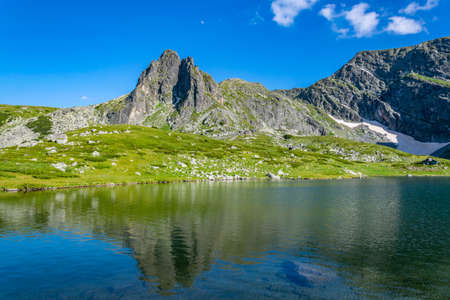 The Twin lake, one of the seven rila lakes in Bulgariaの写真素材