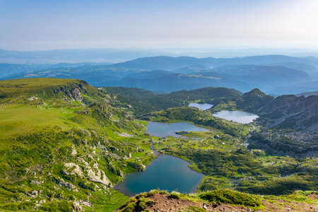 Sunrise aerial view of seven rila lakes in Bulgariaの写真素材